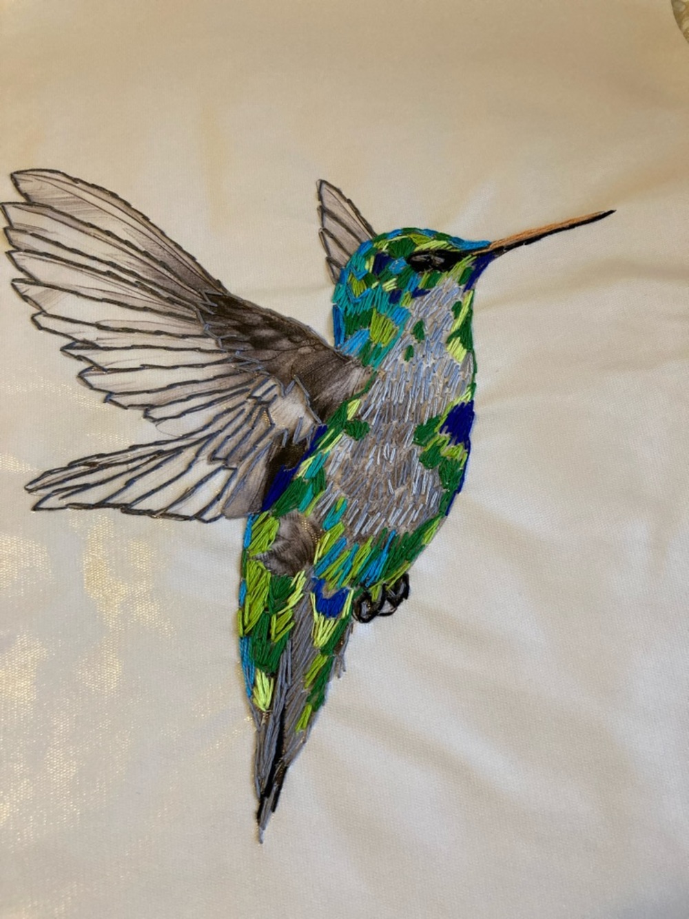 NEW Embroidered Hummingbird Art Panel on canvas 15.5x11 inches